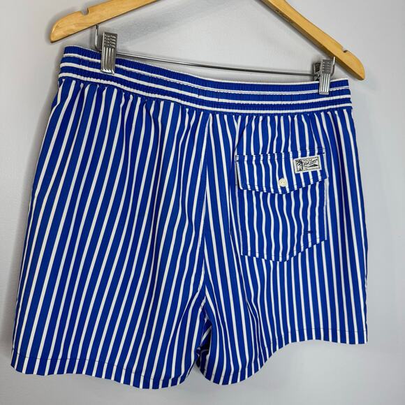 Polo Ralph Lauren Stretch Slim Fit Swim Trunk Iris Blue Stripe Preppy Coastal XL - Picture 11 of 14